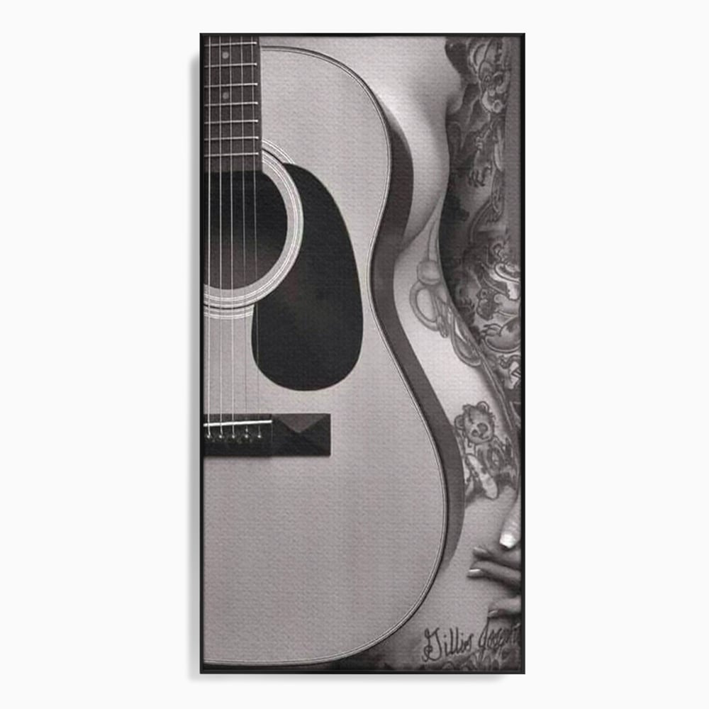 Leinwand Premium Canvas Wandkunst, LuxCanva® P1060, Instrument der Sünde, Gitarre, Silhouette, Körper, Sexy, Frau, Tattoos, Verführerisch, Schlafzimmer, Wohnzimmer