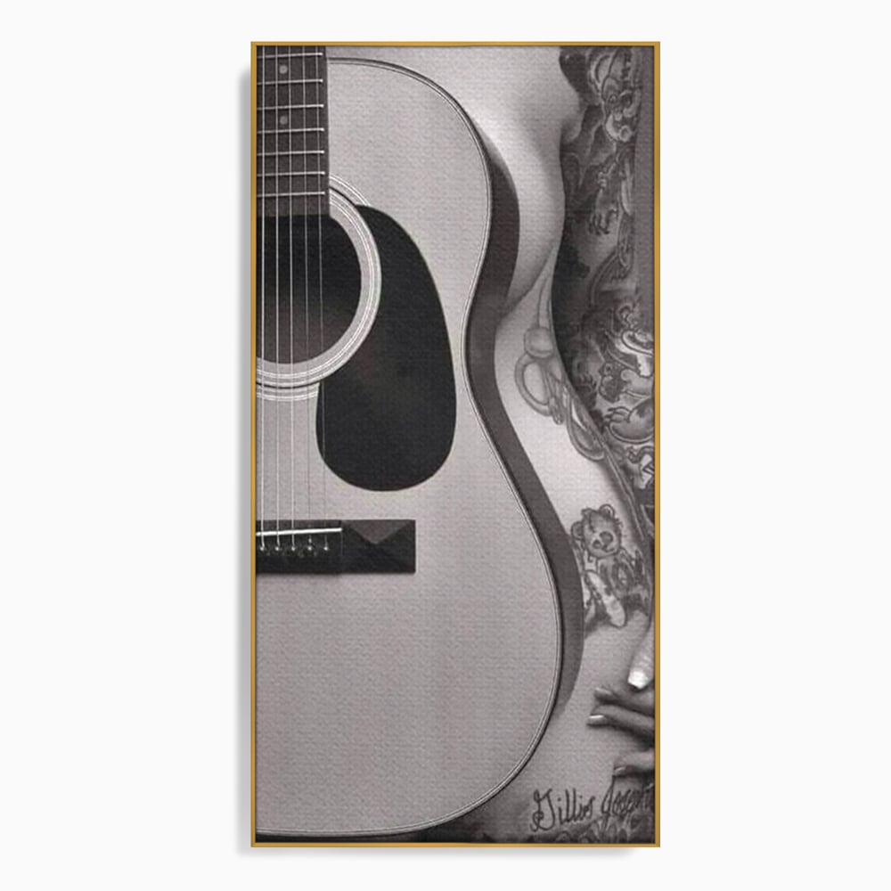 Leinwand Premium Canvas Wandkunst, LuxCanva® P1060, Instrument der Sünde, Gitarre, Silhouette, Körper, Sexy, Frau, Tattoos, Verführerisch, Schlafzimmer, Wohnzimmer