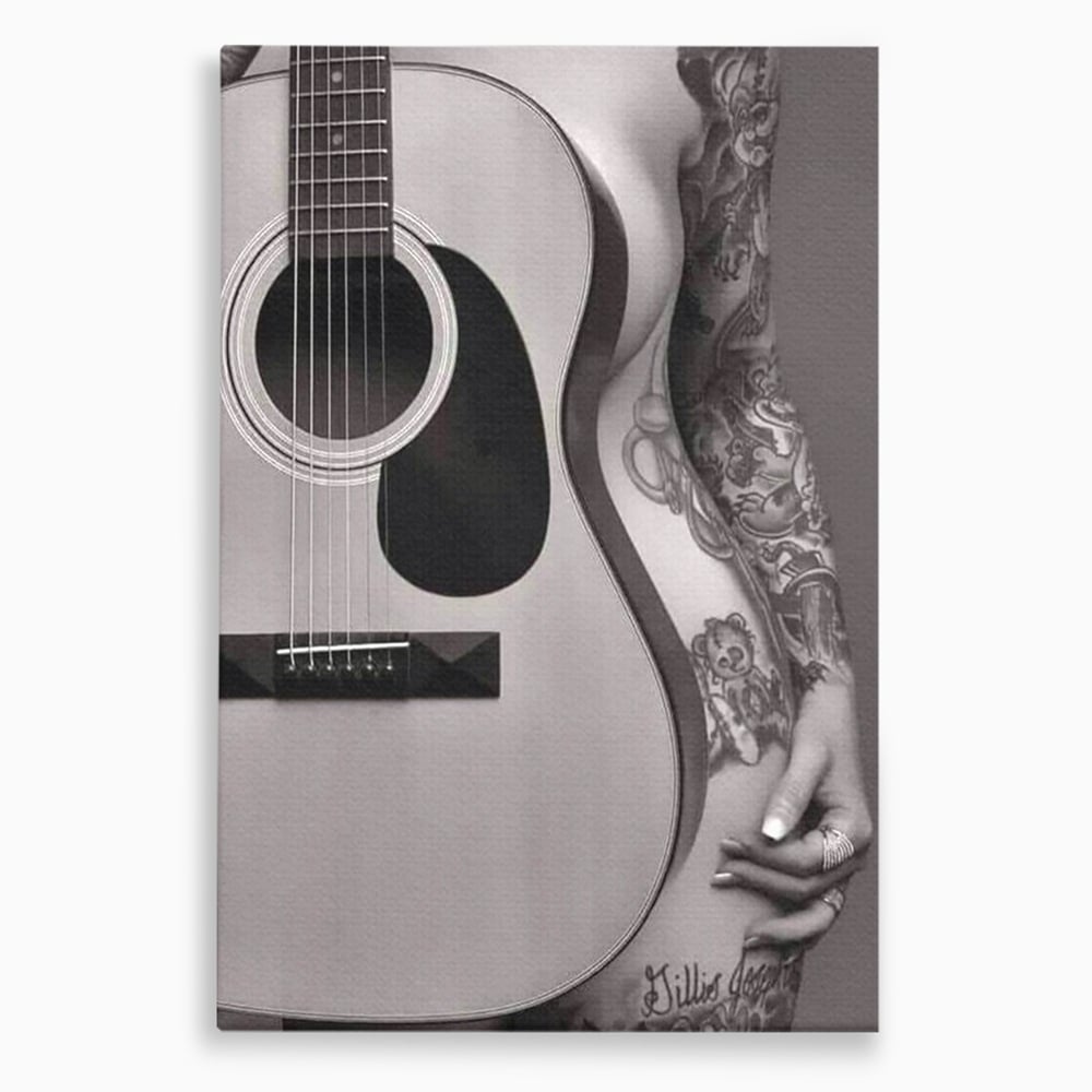 Leinwand Premium Canvas Wandkunst, LuxCanva® P1060, Instrument der Sünde, Gitarre, Silhouette, Körper, Sexy, Frau, Tattoos, Verführerisch, Schlafzimmer, Wohnzimmer