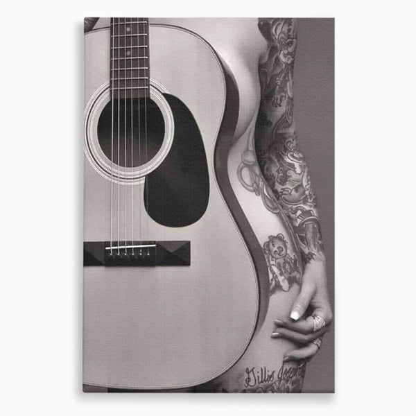 Leinwand Premium Canvas Wandkunst, LuxCanva® P1060, Instrument der Sünde, Gitarre, Silhouette, Körper, Sexy, Frau, Tattoos, Verführerisch, Schlafzimmer, Wohnzimmer