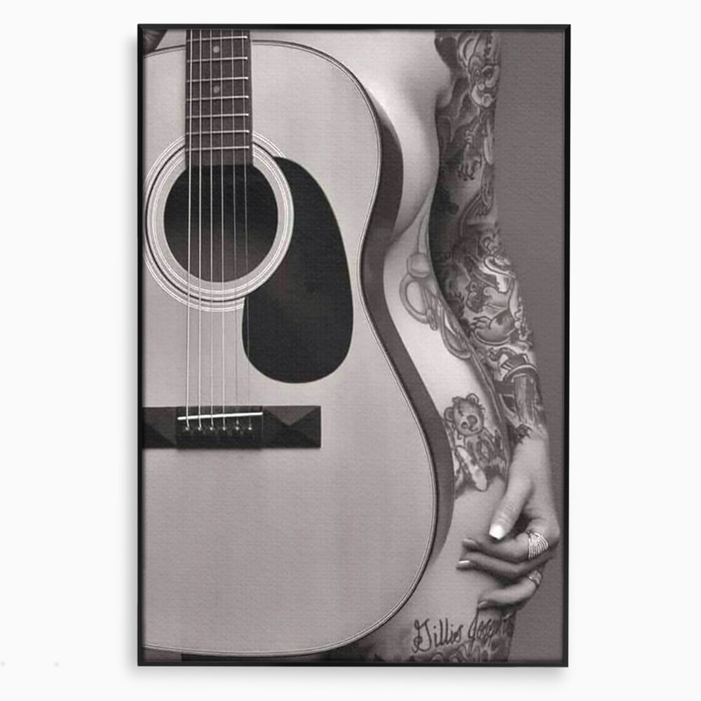 Leinwand Premium Canvas Wandkunst, LuxCanva® P1060, Instrument der Sünde, Gitarre, Silhouette, Körper, Sexy, Frau, Tattoos, Verführerisch, Schlafzimmer, Wohnzimmer
