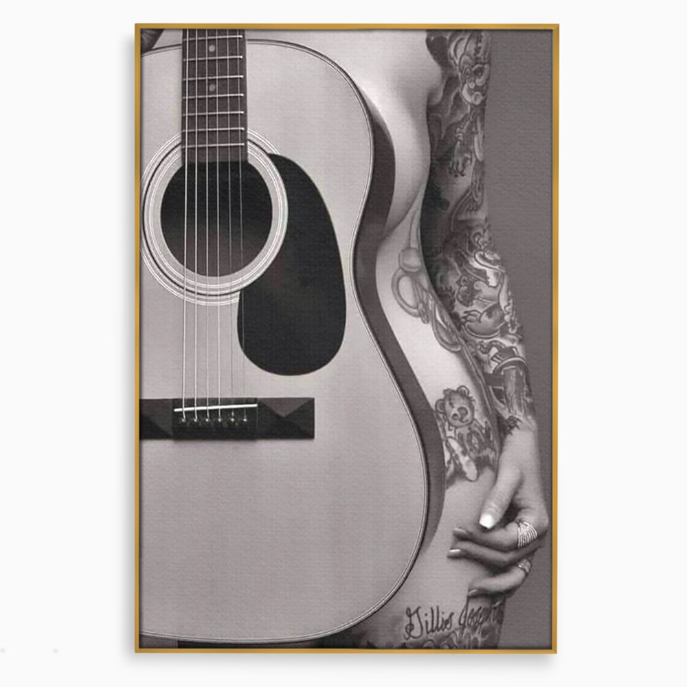 Leinwand Premium Canvas Wandkunst, LuxCanva® P1060, Instrument der Sünde, Gitarre, Silhouette, Körper, Sexy, Frau, Tattoos, Verführerisch, Schlafzimmer, Wohnzimmer