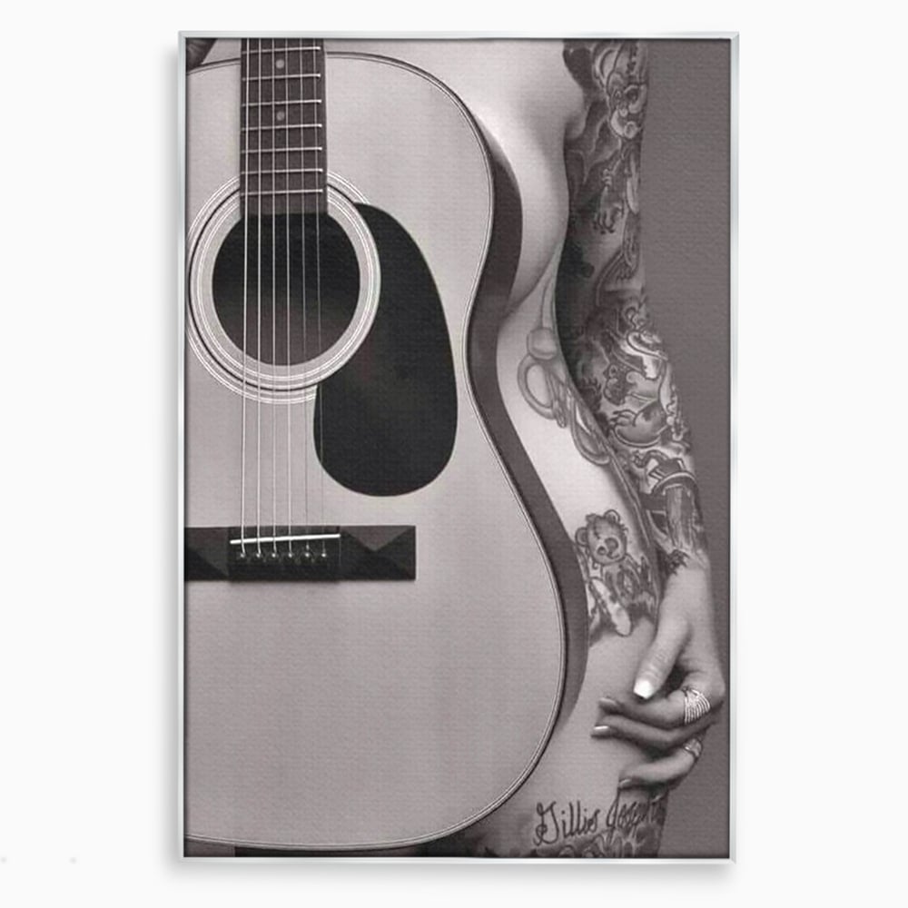 Leinwand Premium Canvas Wandkunst, LuxCanva® P1060, Instrument der Sünde, Gitarre, Silhouette, Körper, Sexy, Frau, Tattoos, Verführerisch, Schlafzimmer, Wohnzimmer