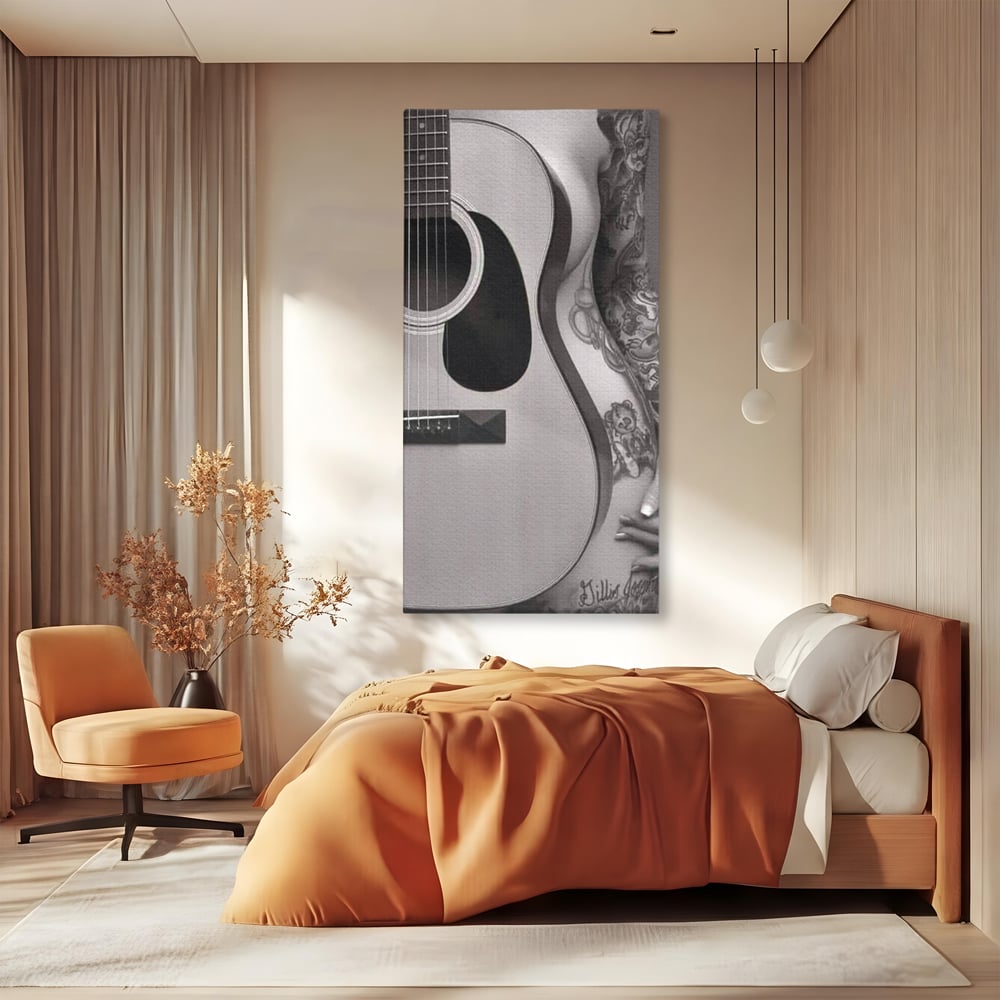 Leinwand Premium Canvas Wandkunst, LuxCanva® P1060, Instrument der Sünde, Gitarre, Silhouette, Körper, Sexy, Frau, Tattoos, Verführerisch, Schlafzimmer, Wohnzimmer
