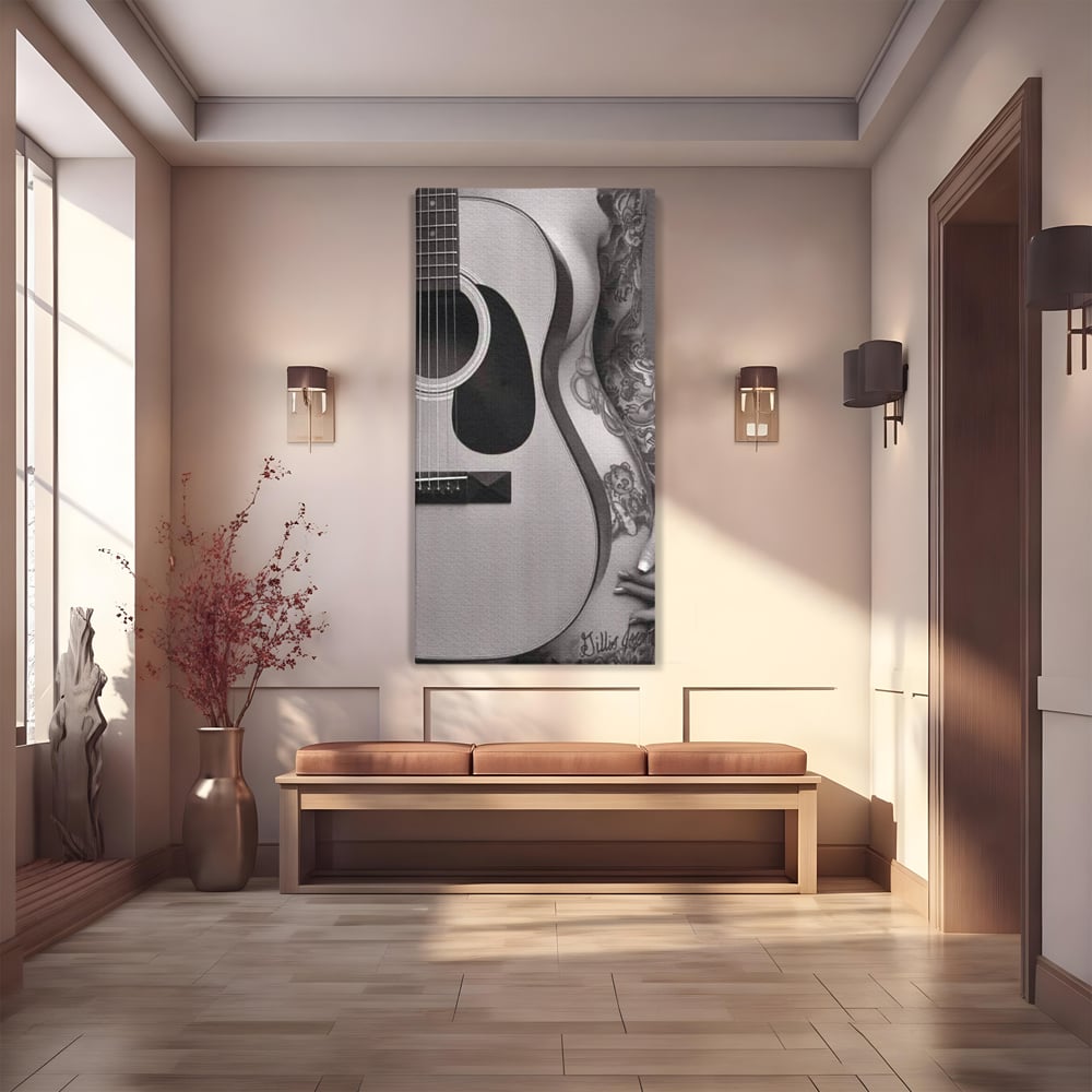 Leinwand Premium Canvas Wandkunst, LuxCanva® P1060, Instrument der Sünde, Gitarre, Silhouette, Körper, Sexy, Frau, Tattoos, Verführerisch, Schlafzimmer, Wohnzimmer