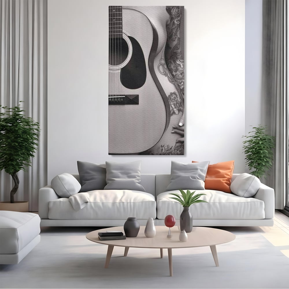 Leinwand Premium Canvas Wandkunst, LuxCanva® P1060, Instrument der Sünde, Gitarre, Silhouette, Körper, Sexy, Frau, Tattoos, Verführerisch, Schlafzimmer, Wohnzimmer