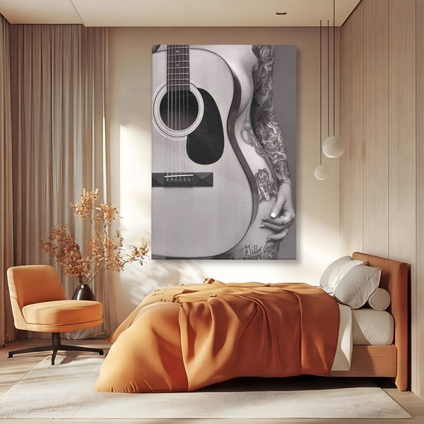 Leinwand Premium Canvas Wandkunst, LuxCanva® P1060, Instrument der Sünde, Gitarre, Silhouette, Körper, Sexy, Frau, Tattoos, Verführerisch, Schlafzimmer, Wohnzimmer