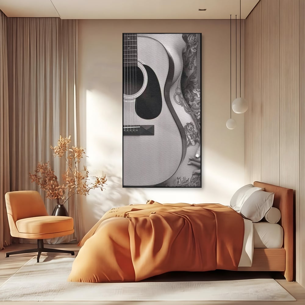 Leinwand Premium Canvas Wandkunst, LuxCanva® P1060, Instrument der Sünde, Gitarre, Silhouette, Körper, Sexy, Frau, Tattoos, Verführerisch, Schlafzimmer, Wohnzimmer