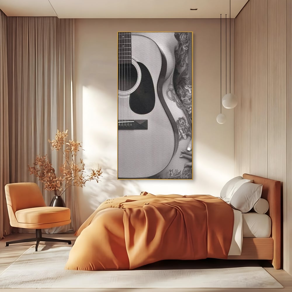 Leinwand Premium Canvas Wandkunst, LuxCanva® P1060, Instrument der Sünde, Gitarre, Silhouette, Körper, Sexy, Frau, Tattoos, Verführerisch, Schlafzimmer, Wohnzimmer