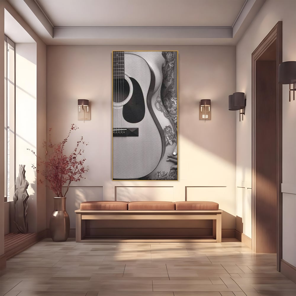 Leinwand Premium Canvas Wandkunst, LuxCanva® P1060, Instrument der Sünde, Gitarre, Silhouette, Körper, Sexy, Frau, Tattoos, Verführerisch, Schlafzimmer, Wohnzimmer