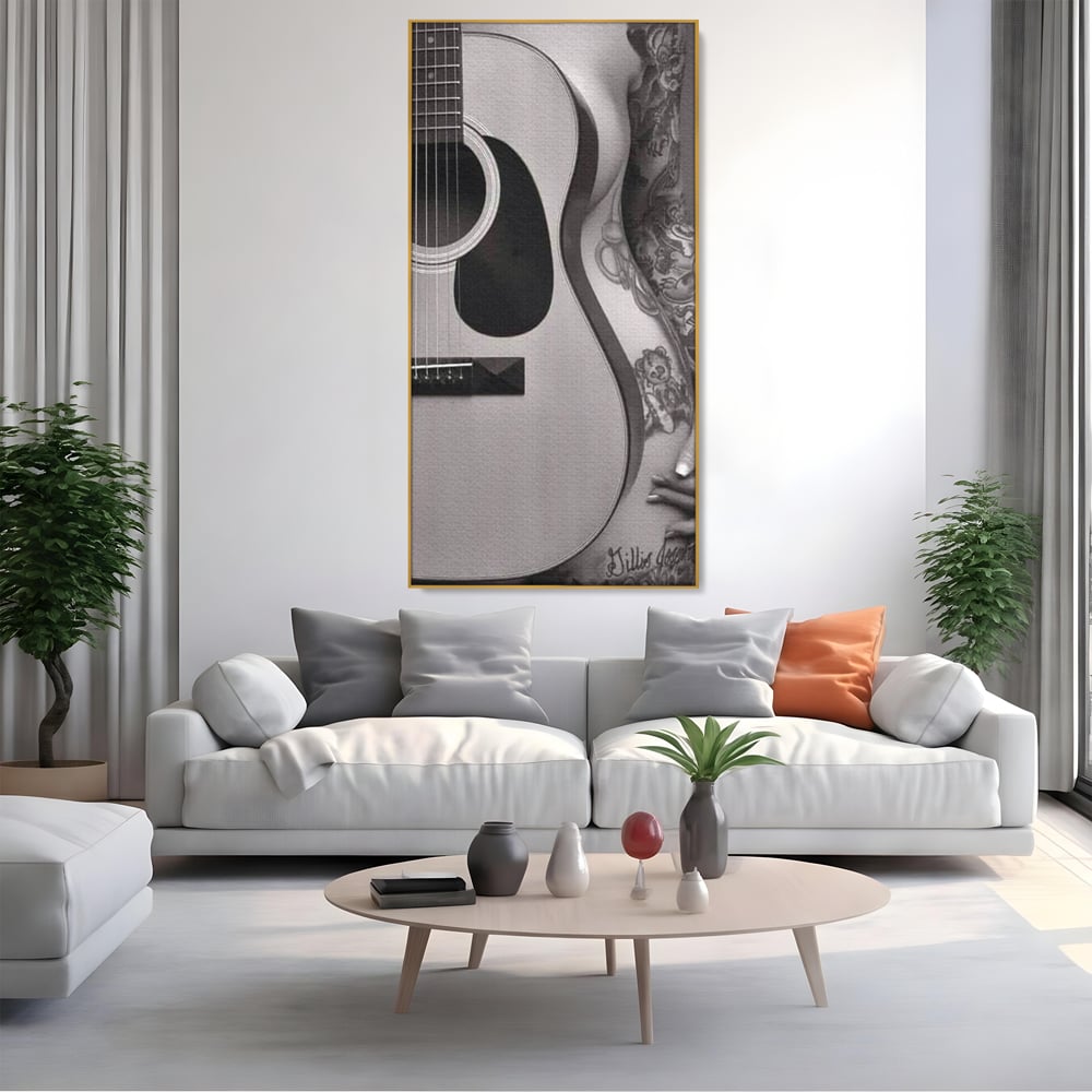 Leinwand Premium Canvas Wandkunst, LuxCanva® P1060, Instrument der Sünde, Gitarre, Silhouette, Körper, Sexy, Frau, Tattoos, Verführerisch, Schlafzimmer, Wohnzimmer