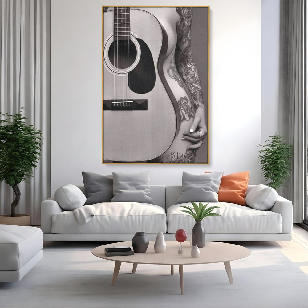 Leinwand Premium Canvas Wandkunst, LuxCanva® P1060, Instrument der Sünde, Gitarre, Silhouette, Körper, Sexy, Frau, Tattoos, Verführerisch, Schlafzimmer, Wohnzimmer