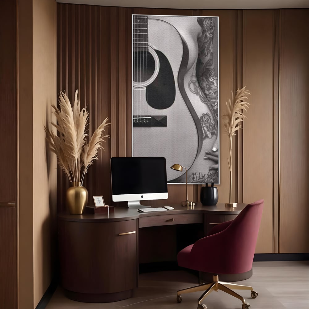 Leinwand Premium Canvas Wandkunst, LuxCanva® P1060, Instrument der Sünde, Gitarre, Silhouette, Körper, Sexy, Frau, Tattoos, Verführerisch, Schlafzimmer, Wohnzimmer