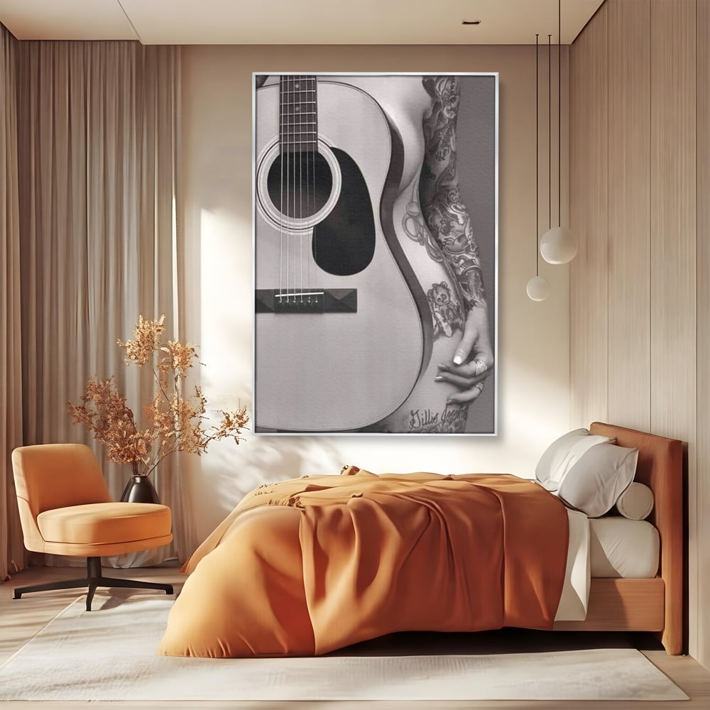 Leinwand Premium Canvas Wandkunst, LuxCanva® P1060, Instrument der Sünde, Gitarre, Silhouette, Körper, Sexy, Frau, Tattoos, Verführerisch, Schlafzimmer, Wohnzimmer