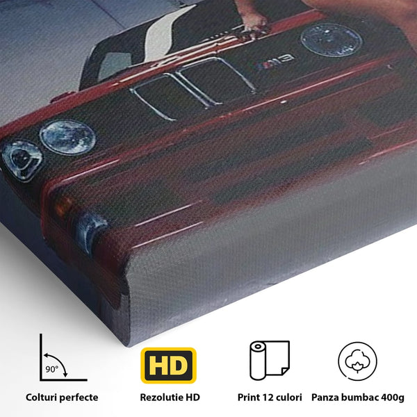 Leinwand Wandbild Canvas Premium, LuxCanva® P1062, Verführung auf vier Rädern, Auto, Rauch, Frau, Sexy, Absätze, Fersen, Verlangen, Körper, Leidenschaft, Urban, Schlafzimmer, Wohnen