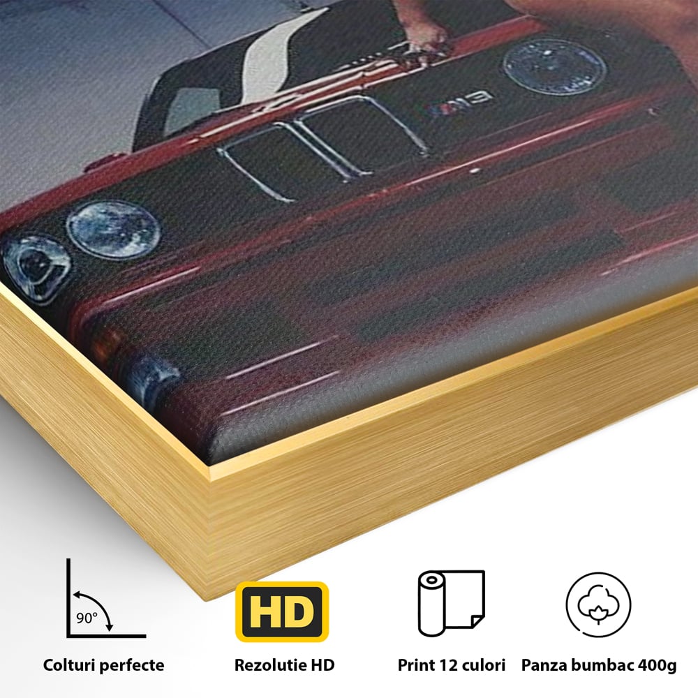 Leinwand Wandbild Canvas Premium, LuxCanva® P1062, Verführung auf vier Rädern, Auto, Rauch, Frau, Sexy, Absätze, Fersen, Verlangen, Körper, Leidenschaft, Urban, Schlafzimmer, Wohnen