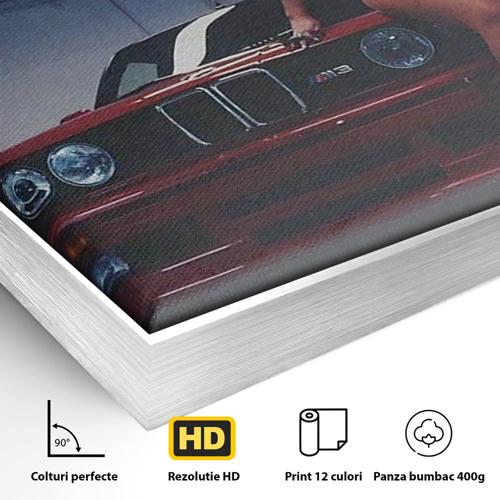 Leinwand Wandbild Canvas Premium, LuxCanva® P1062, Verführung auf vier Rädern, Auto, Rauch, Frau, Sexy, Absätze, Fersen, Verlangen, Körper, Leidenschaft, Urban, Schlafzimmer, Wohnen