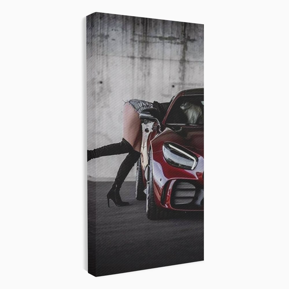 Tablou Canvas Premium, LuxCanva® P1063, Pe Muchia Dorintei, Picioare, Tocuri, Masina Sport, Seductie, Femeie, Sexy, Dormitor, Living