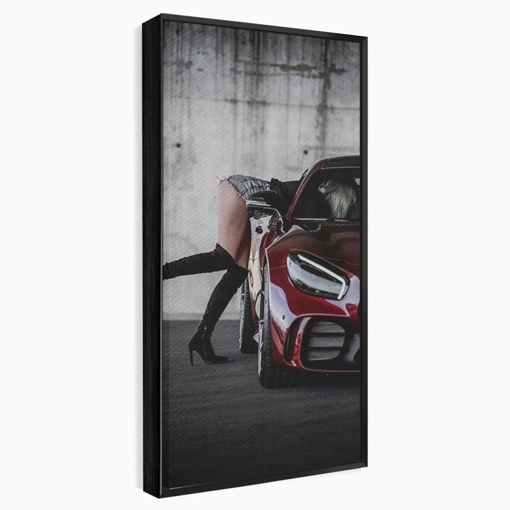 Tablou Canvas Premium, LuxCanva® P1063, Pe Muchia Dorintei, Picioare, Tocuri, Masina Sport, Seductie, Femeie, Sexy, Dormitor, Living