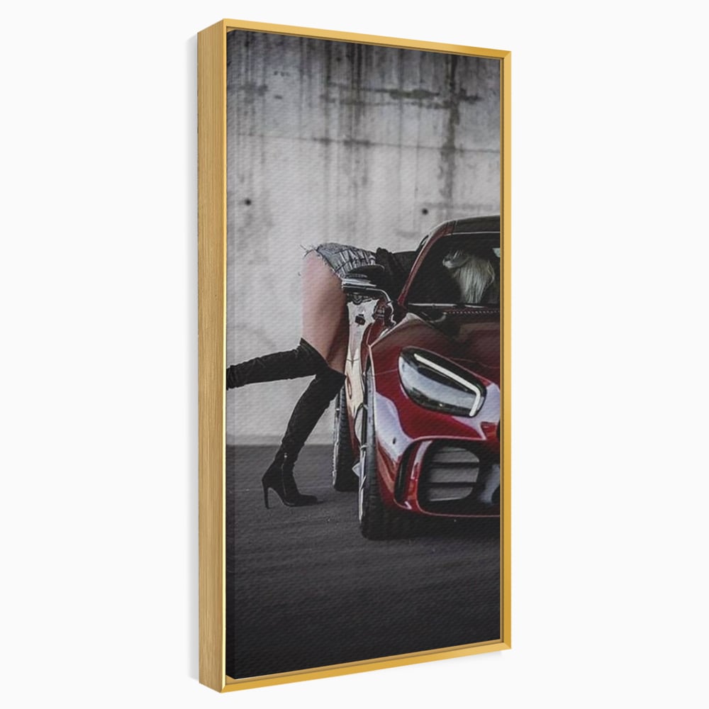 Tablou Canvas Premium, LuxCanva® P1063, Pe Muchia Dorintei, Picioare, Tocuri, Masina Sport, Seductie, Femeie, Sexy, Dormitor, Living