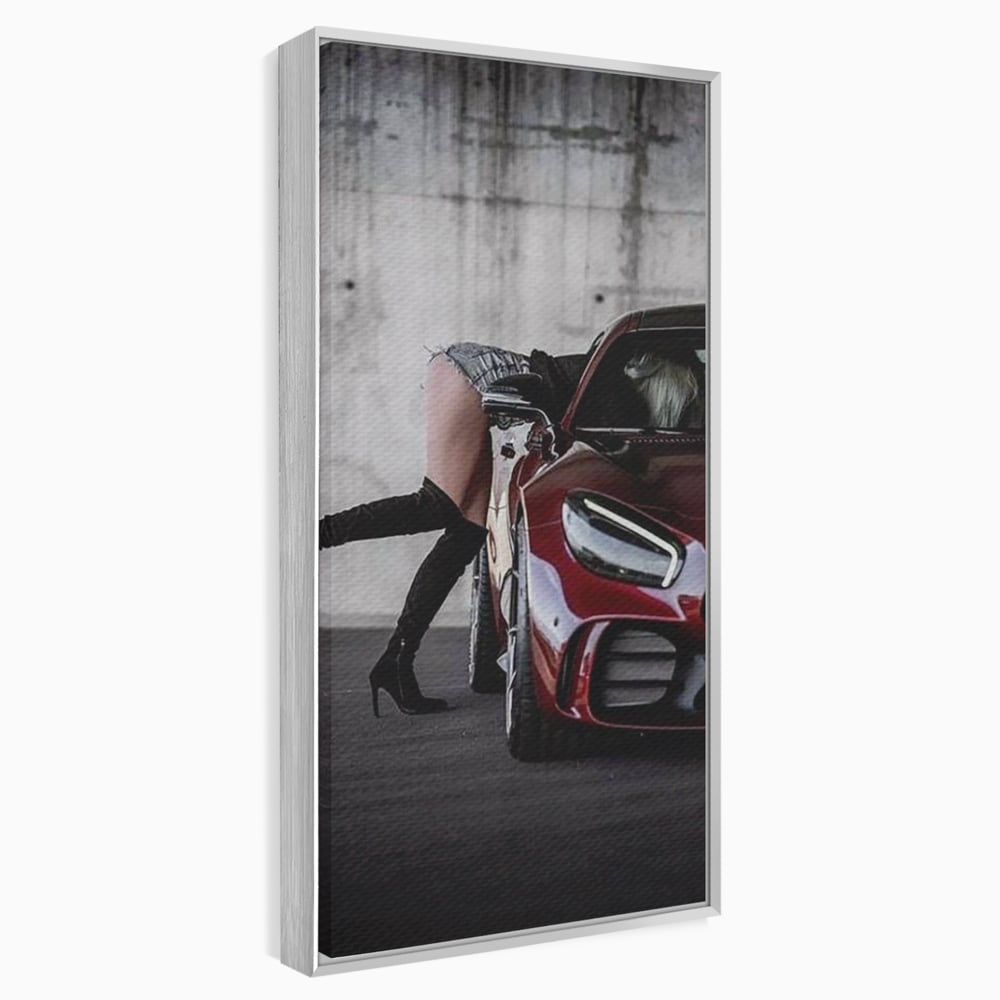 Tablou Canvas Premium, LuxCanva® P1063, Pe Muchia Dorintei, Picioare, Tocuri, Masina Sport, Seductie, Femeie, Sexy, Dormitor, Living