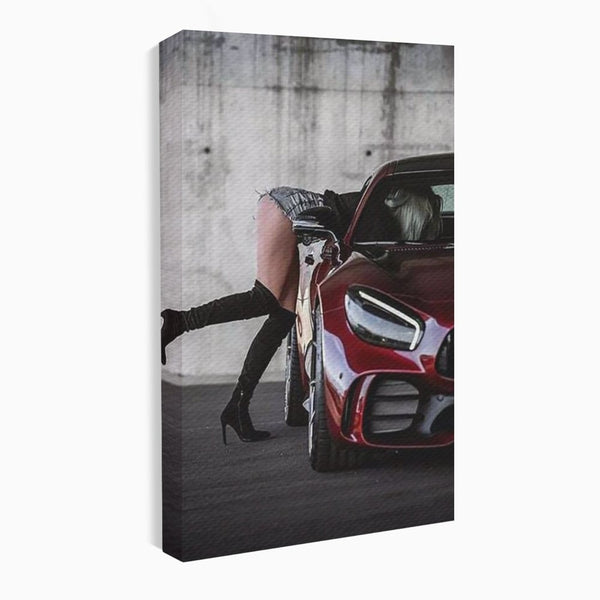 Tablou Canvas Premium, LuxCanva® P1063, Pe Muchia Dorintei, Picioare, Tocuri, Masina Sport, Seductie, Femeie, Sexy, Dormitor, Living