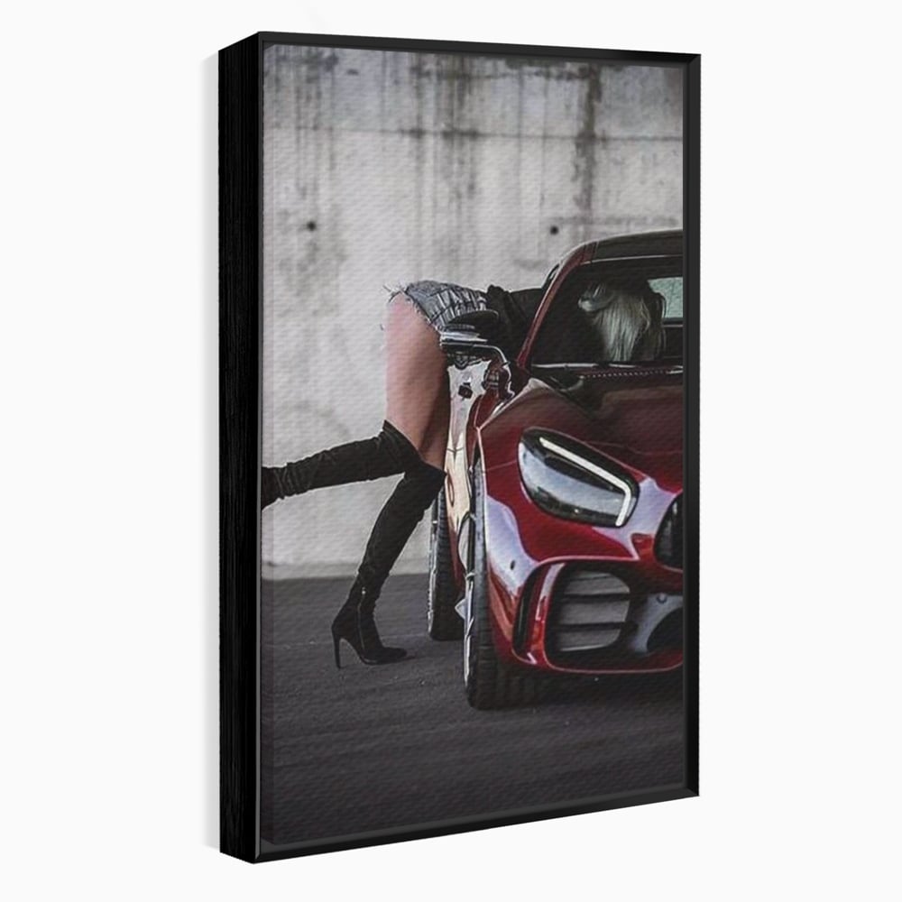 Tablou Canvas Premium, LuxCanva® P1063, Pe Muchia Dorintei, Picioare, Tocuri, Masina Sport, Seductie, Femeie, Sexy, Dormitor, Living