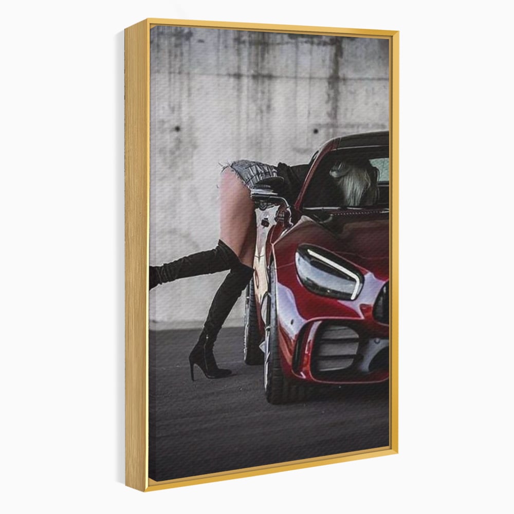 Tablou Canvas Premium, LuxCanva® P1063, Pe Muchia Dorintei, Picioare, Tocuri, Masina Sport, Seductie, Femeie, Sexy, Dormitor, Living