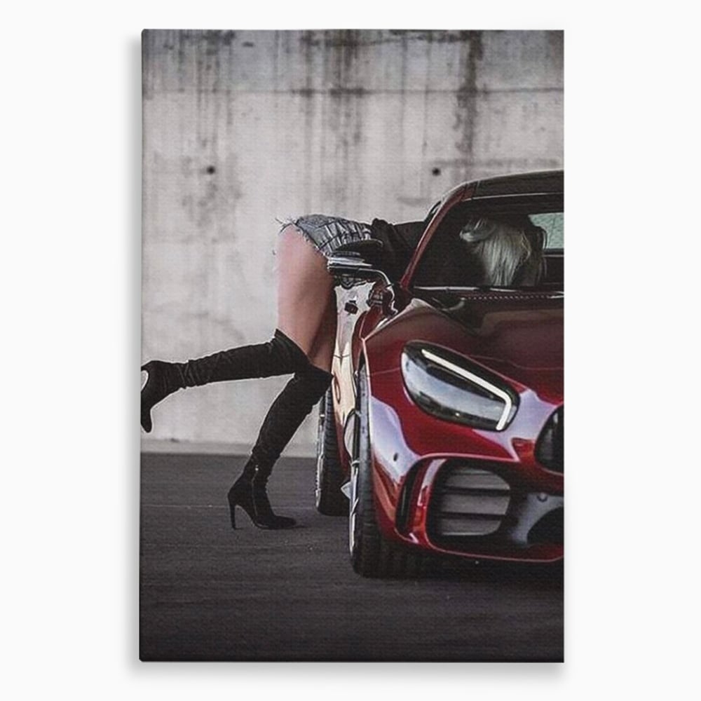 Tablou Canvas Premium, LuxCanva® P1063, Pe Muchia Dorintei, Picioare, Tocuri, Masina Sport, Seductie, Femeie, Sexy, Dormitor, Living