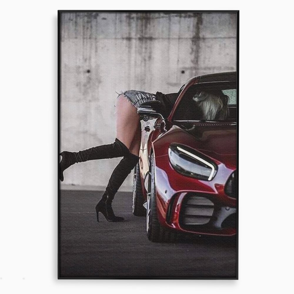 Tablou Canvas Premium, LuxCanva® P1063, Pe Muchia Dorintei, Picioare, Tocuri, Masina Sport, Seductie, Femeie, Sexy, Dormitor, Living