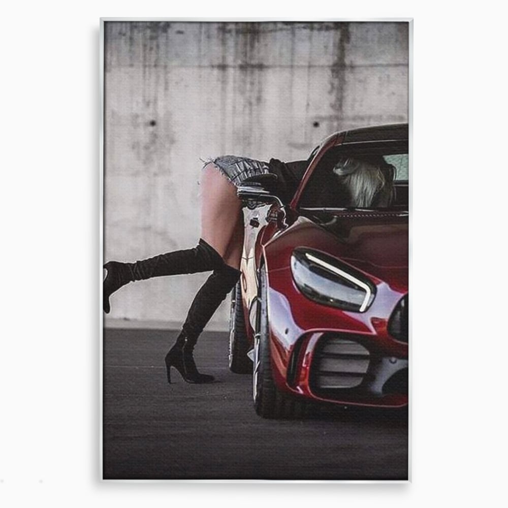 Tablou Canvas Premium, LuxCanva® P1063, Pe Muchia Dorintei, Picioare, Tocuri, Masina Sport, Seductie, Femeie, Sexy, Dormitor, Living