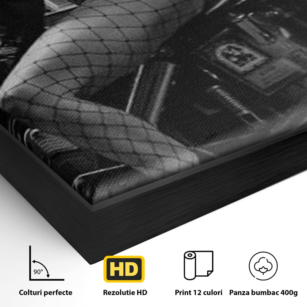 Tablou Canvas Premium, LuxCanva® P1065, Eleganta Rebela, Motor, Dresuri, Motocicleta, Femeie, Sexy, Garaj, Urban, Dormitor, Living
