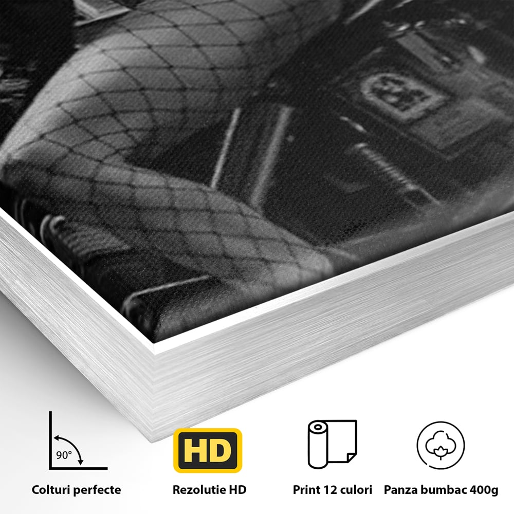 Tablou Canvas Premium, LuxCanva® P1065, Eleganta Rebela, Motor, Dresuri, Motocicleta, Femeie, Sexy, Garaj, Urban, Dormitor, Living