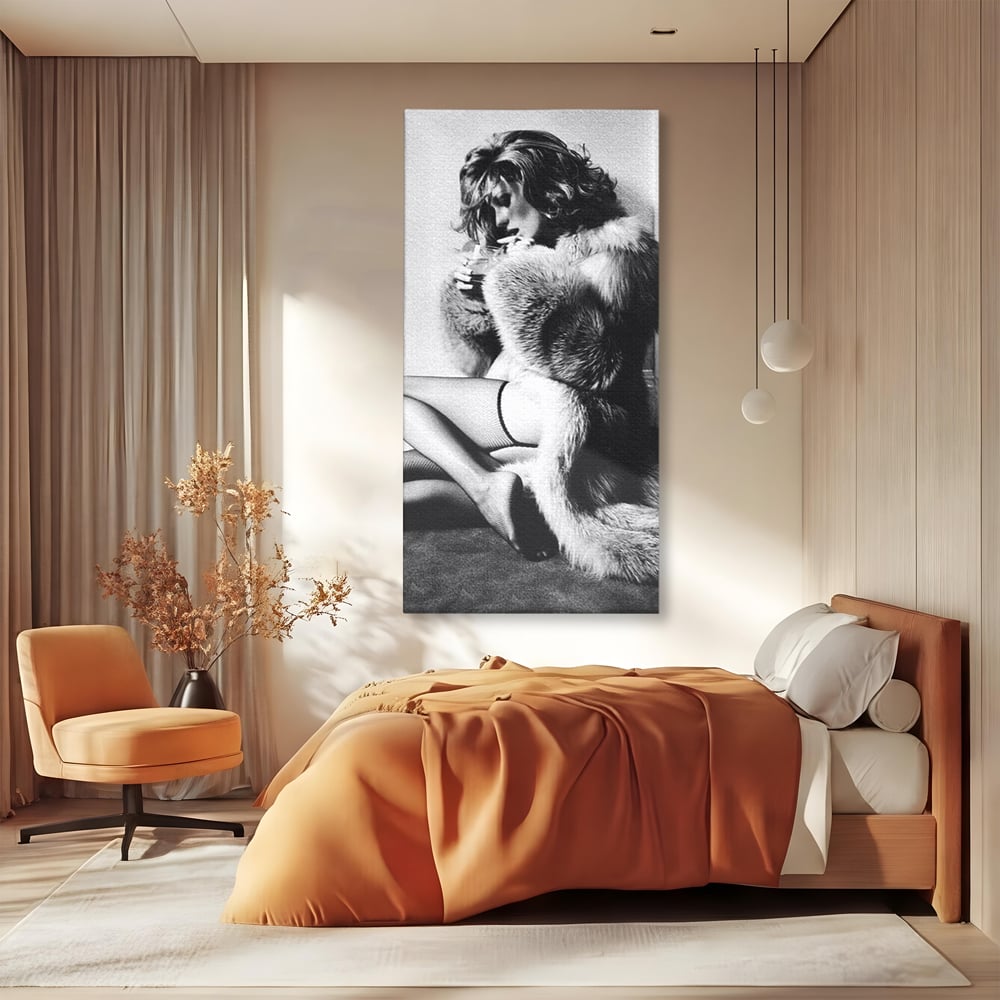Tablou Canvas Premium, LuxCanva® P1069, Seductie intr-o Noapte Rece, Vintage, Dresuri, Blanuri, Chic, Femeie, Senzualitate, Sexy, Dormitor, Living