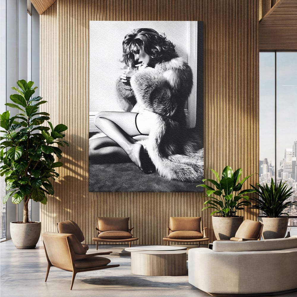 Tablou Canvas Premium, LuxCanva® P1069, Seductie intr-o Noapte Rece, Vintage, Dresuri, Blanuri, Chic, Femeie, Senzualitate, Sexy, Dormitor, Living