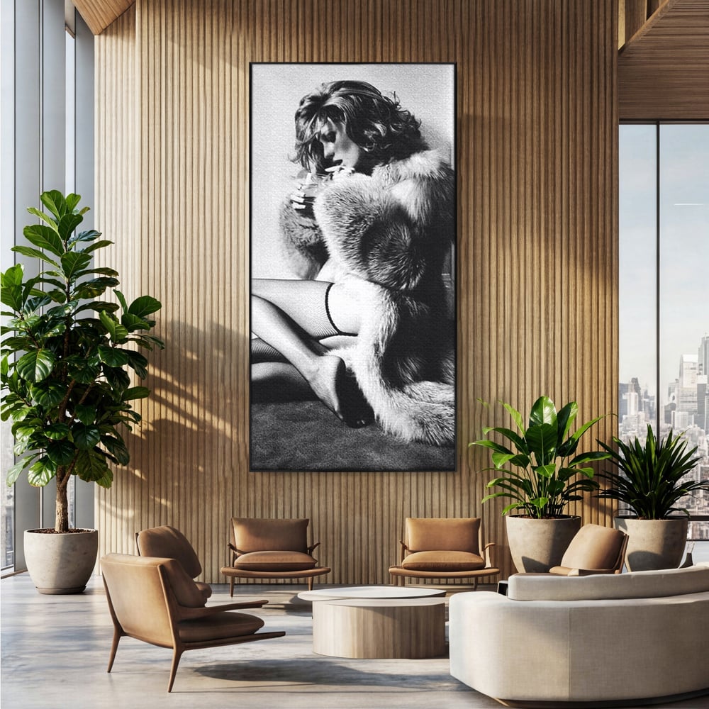 Tablou Canvas Premium, LuxCanva® P1069, Seductie intr-o Noapte Rece, Vintage, Dresuri, Blanuri, Chic, Femeie, Senzualitate, Sexy, Dormitor, Living