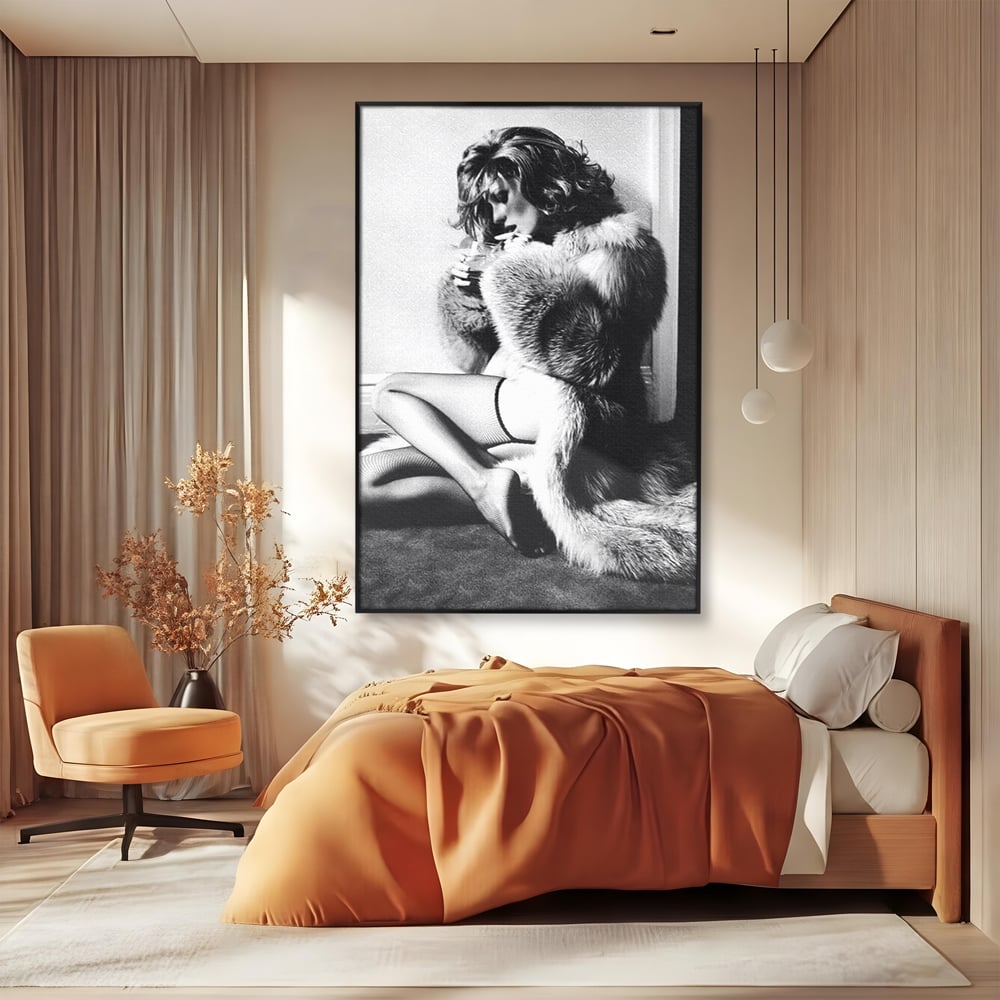 Tablou Canvas Premium, LuxCanva® P1069, Seductie intr-o Noapte Rece, Vintage, Dresuri, Blanuri, Chic, Femeie, Senzualitate, Sexy, Dormitor, Living