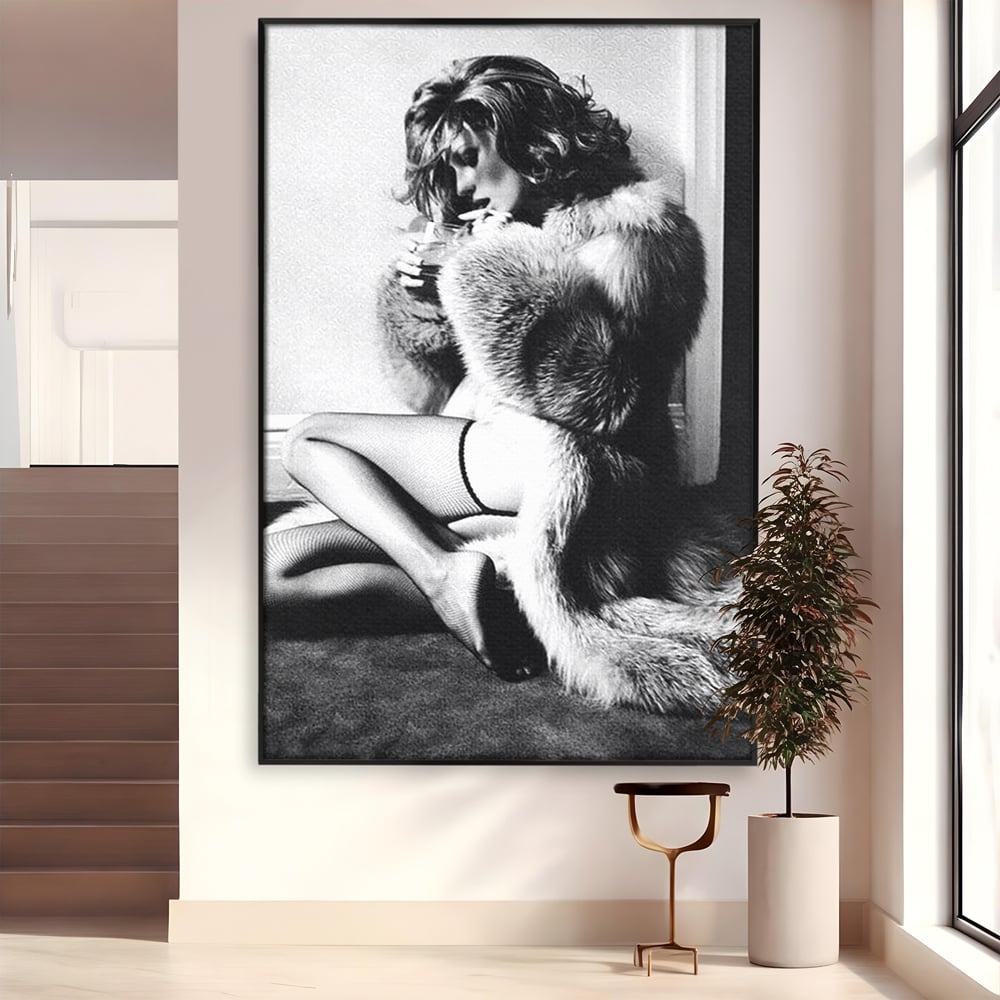 Tablou Canvas Premium, LuxCanva® P1069, Seductie intr-o Noapte Rece, Vintage, Dresuri, Blanuri, Chic, Femeie, Senzualitate, Sexy, Dormitor, Living