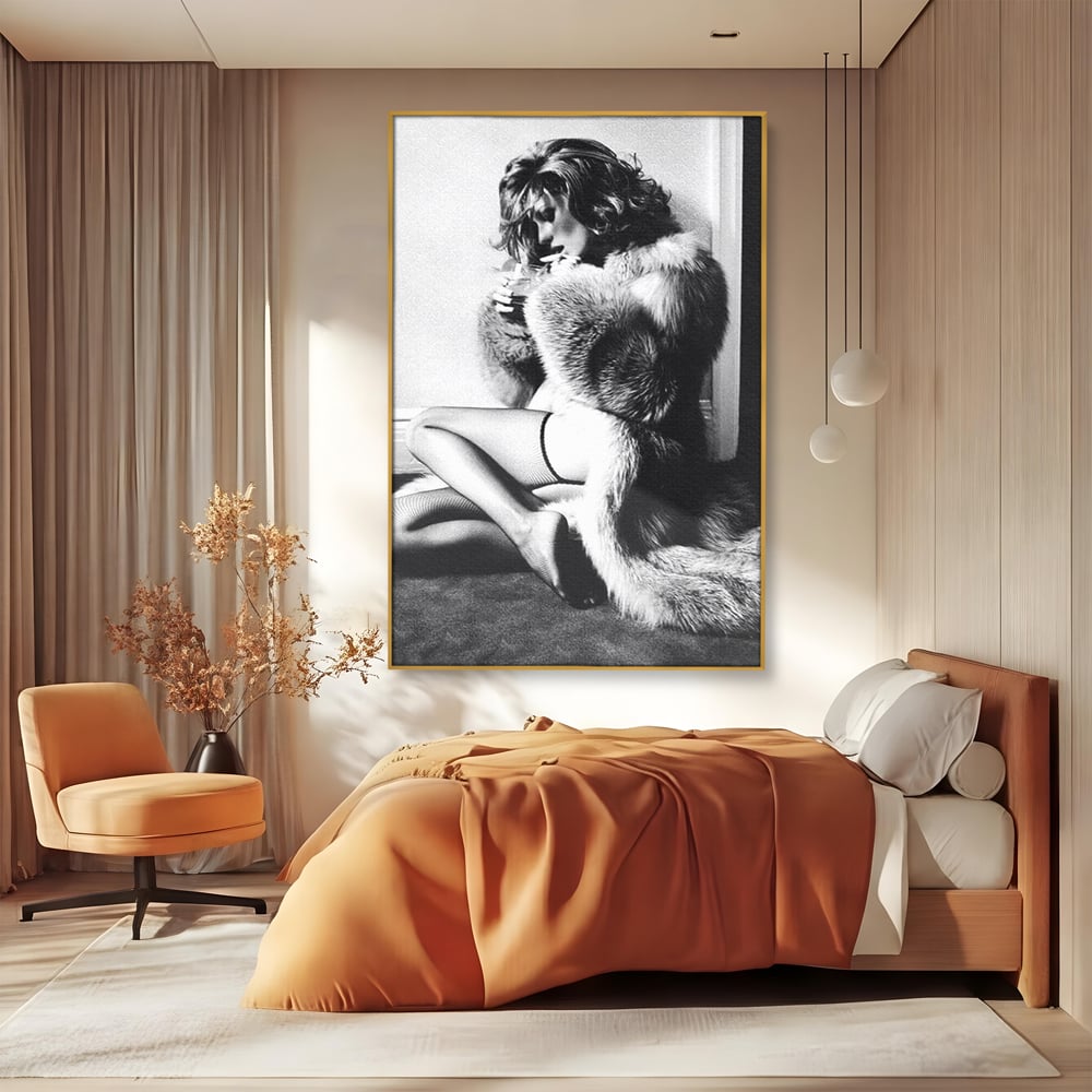 Tablou Canvas Premium, LuxCanva® P1069, Seductie intr-o Noapte Rece, Vintage, Dresuri, Blanuri, Chic, Femeie, Senzualitate, Sexy, Dormitor, Living