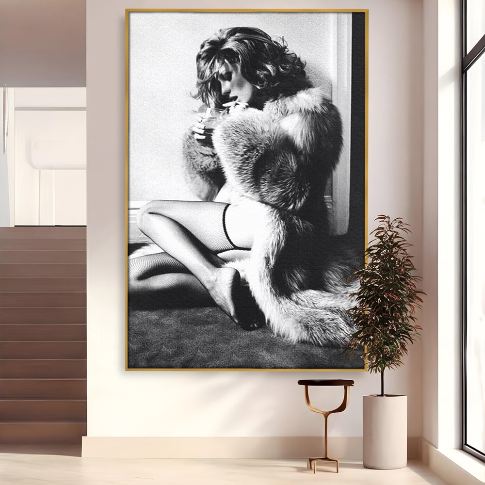 Tablou Canvas Premium, LuxCanva® P1069, Seductie intr-o Noapte Rece, Vintage, Dresuri, Blanuri, Chic, Femeie, Senzualitate, Sexy, Dormitor, Living