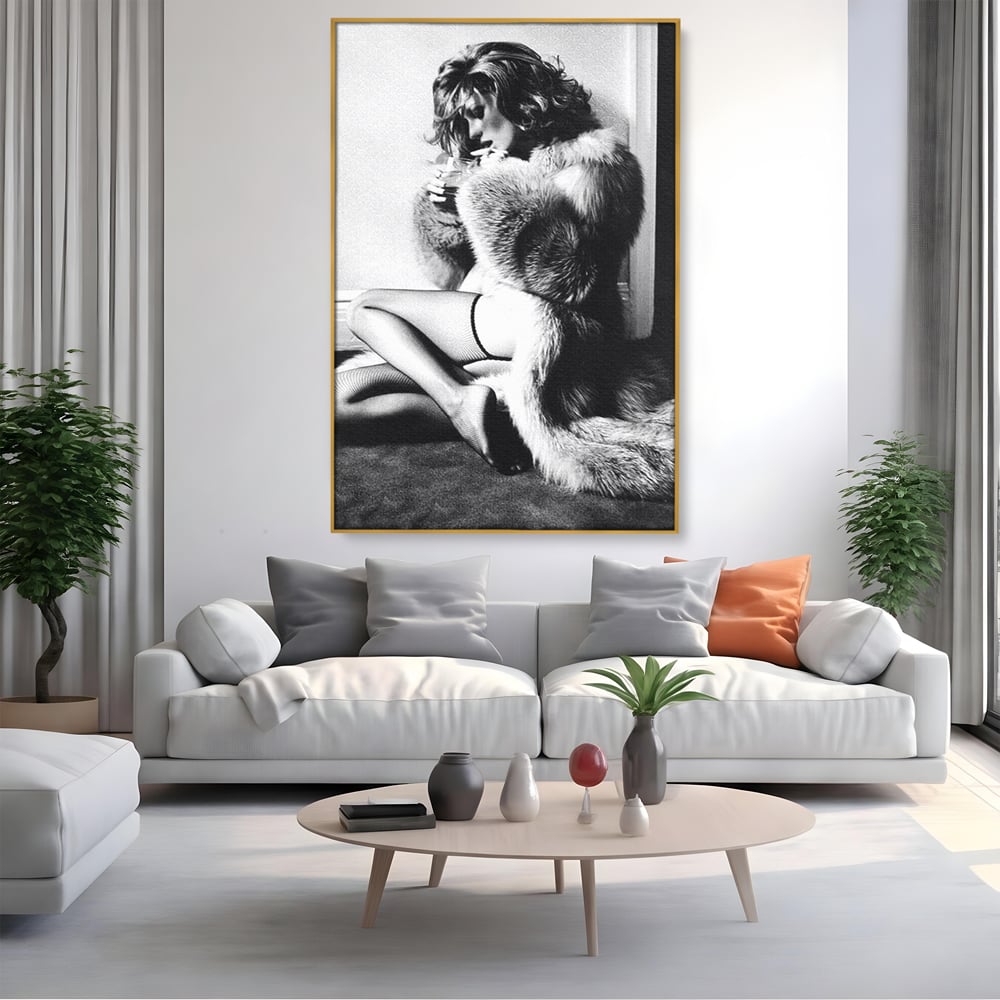 Tablou Canvas Premium, LuxCanva® P1069, Seductie intr-o Noapte Rece, Vintage, Dresuri, Blanuri, Chic, Femeie, Senzualitate, Sexy, Dormitor, Living