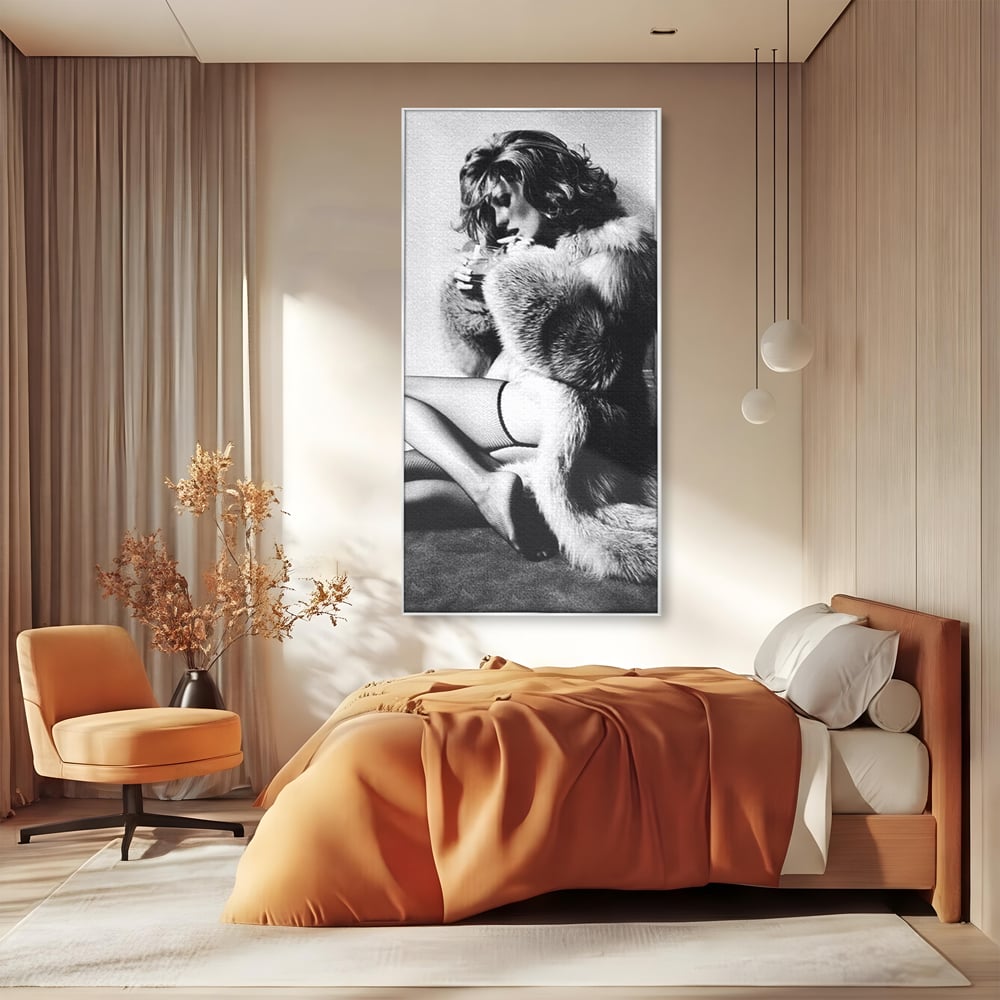 Tablou Canvas Premium, LuxCanva® P1069, Seductie intr-o Noapte Rece, Vintage, Dresuri, Blanuri, Chic, Femeie, Senzualitate, Sexy, Dormitor, Living