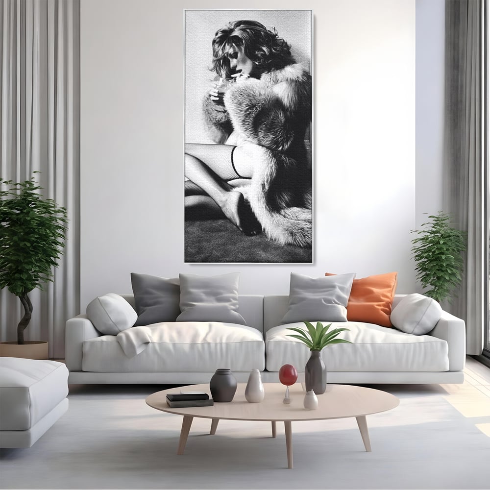 Tablou Canvas Premium, LuxCanva® P1069, Seductie intr-o Noapte Rece, Vintage, Dresuri, Blanuri, Chic, Femeie, Senzualitate, Sexy, Dormitor, Living