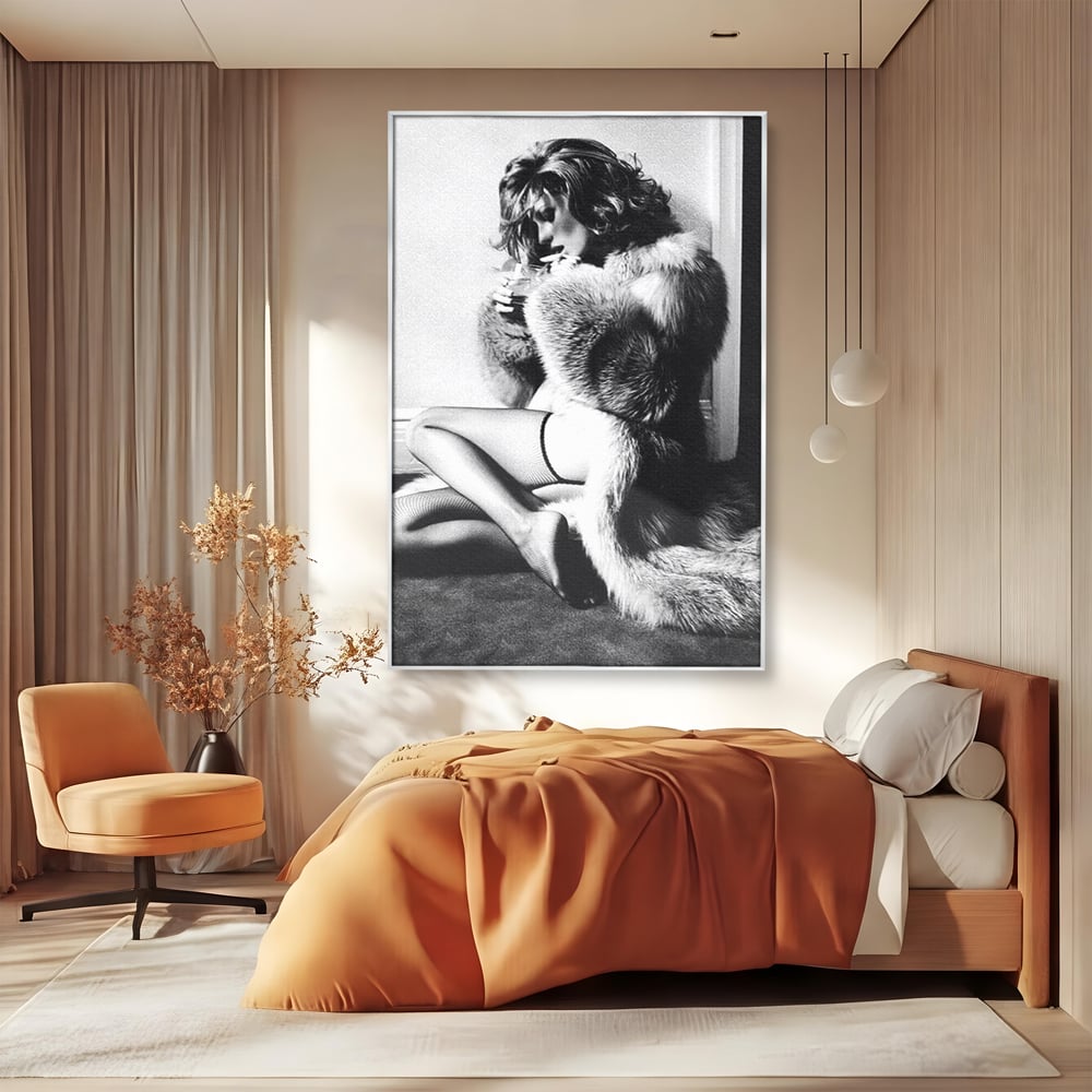 Tablou Canvas Premium, LuxCanva® P1069, Seductie intr-o Noapte Rece, Vintage, Dresuri, Blanuri, Chic, Femeie, Senzualitate, Sexy, Dormitor, Living