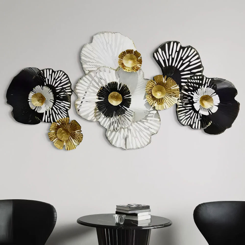 Decoratiune Metalica de Perete LuxCanva® RoyalSimplicity A0963, din Metal, Orizontala, Negru, Auriu, Alb, Dimensiune Mare 155 x 70 cm