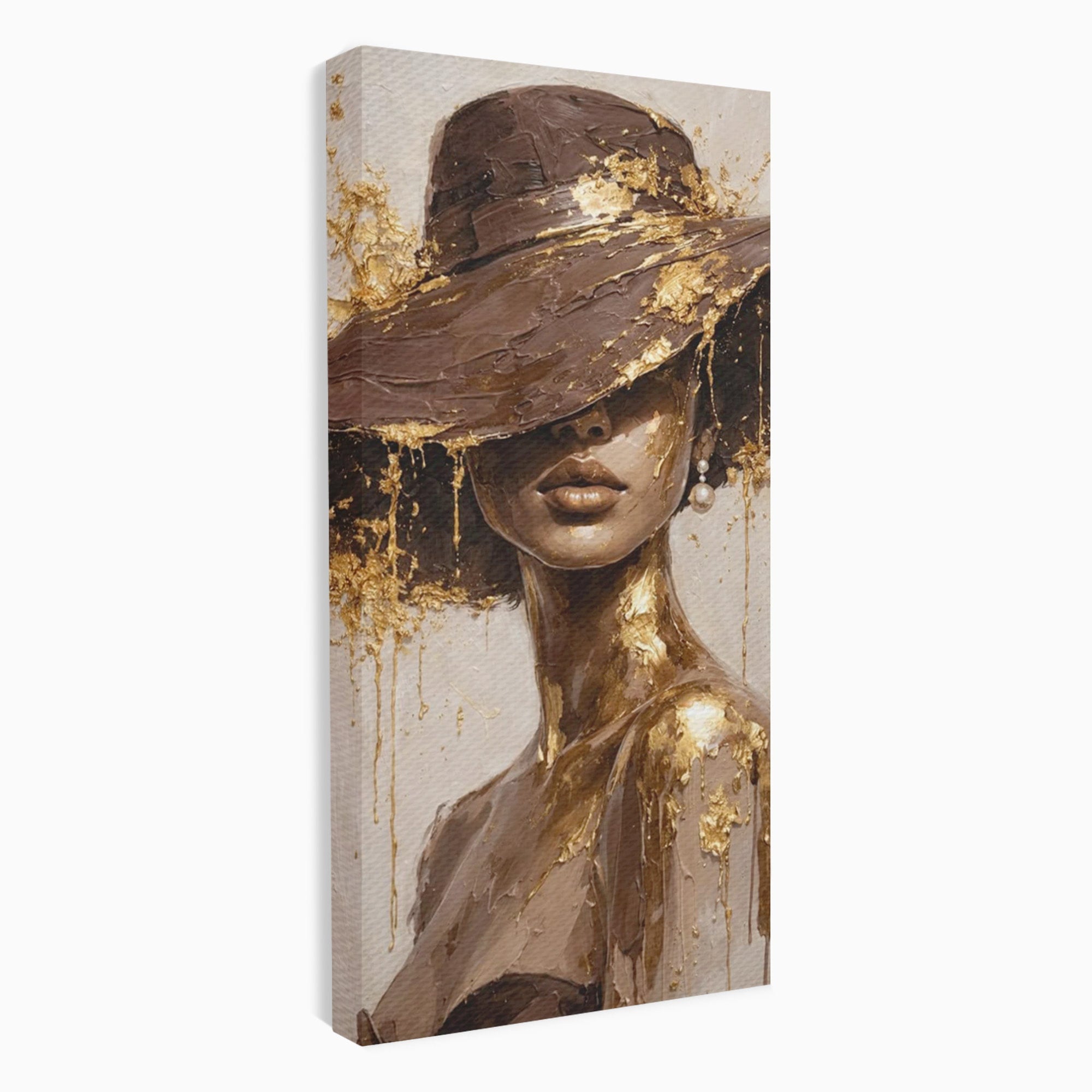 Tablou Canvas Premium LuxCanva® PI1003, Femeie Cu Palarie Eleganta, Femeie, Portret, Palarie, Eleganta, Living, Culori Vibrante