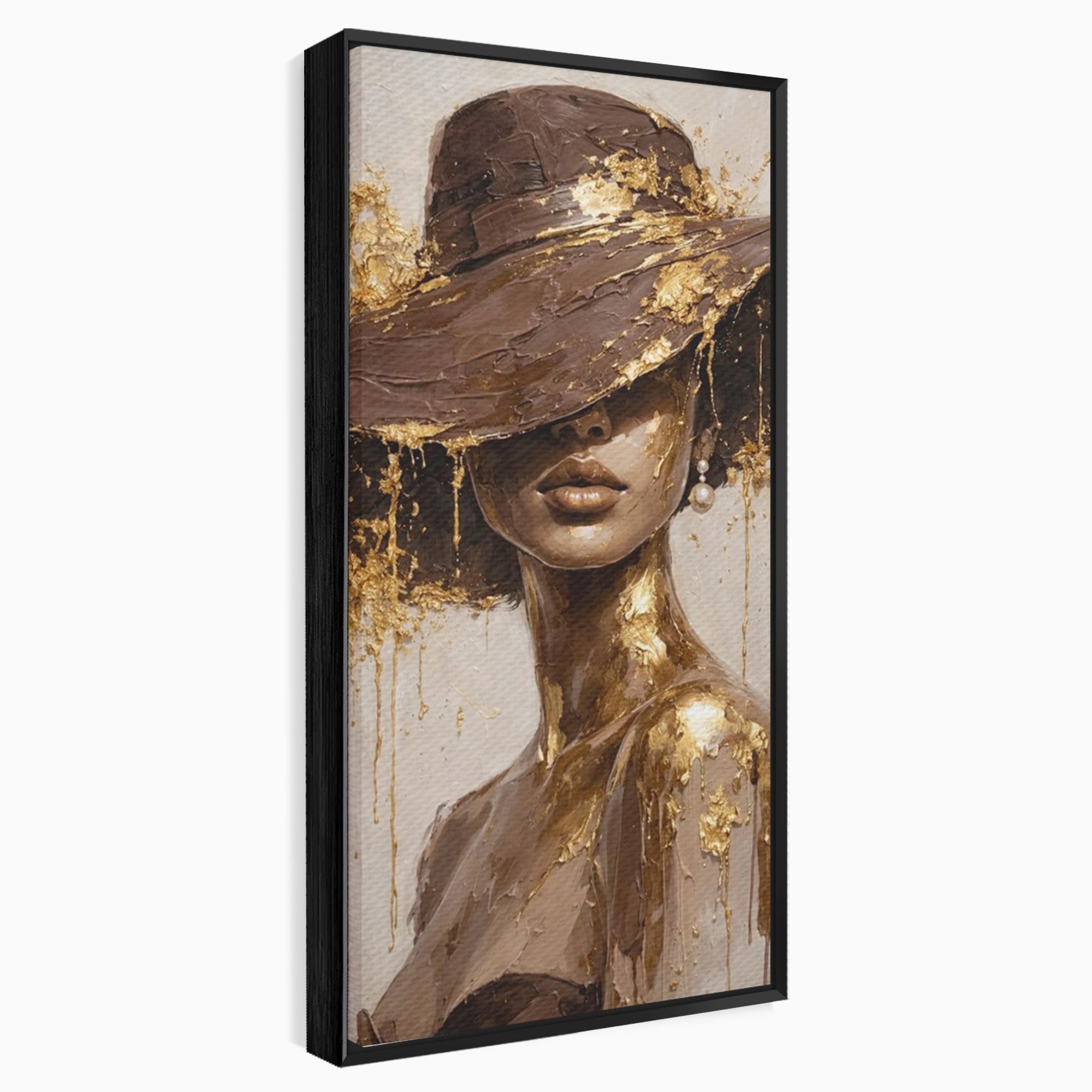 Tablou Canvas Premium LuxCanva® PI1003, Femeie Cu Palarie Eleganta, Femeie, Portret, Palarie, Eleganta, Living, Culori Vibrante