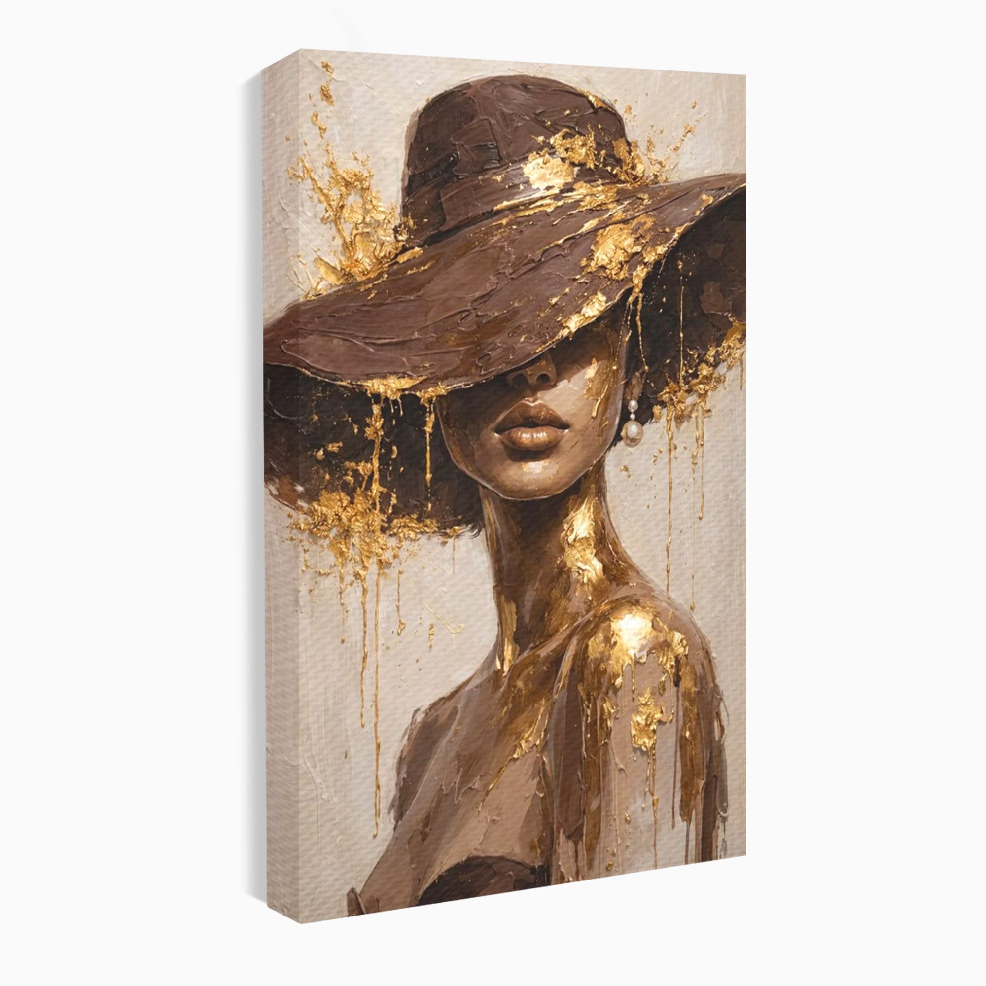 Tablou Canvas Premium LuxCanva® PI1003, Femeie Cu Palarie Eleganta, Femeie, Portret, Palarie, Eleganta, Living, Culori Vibrante