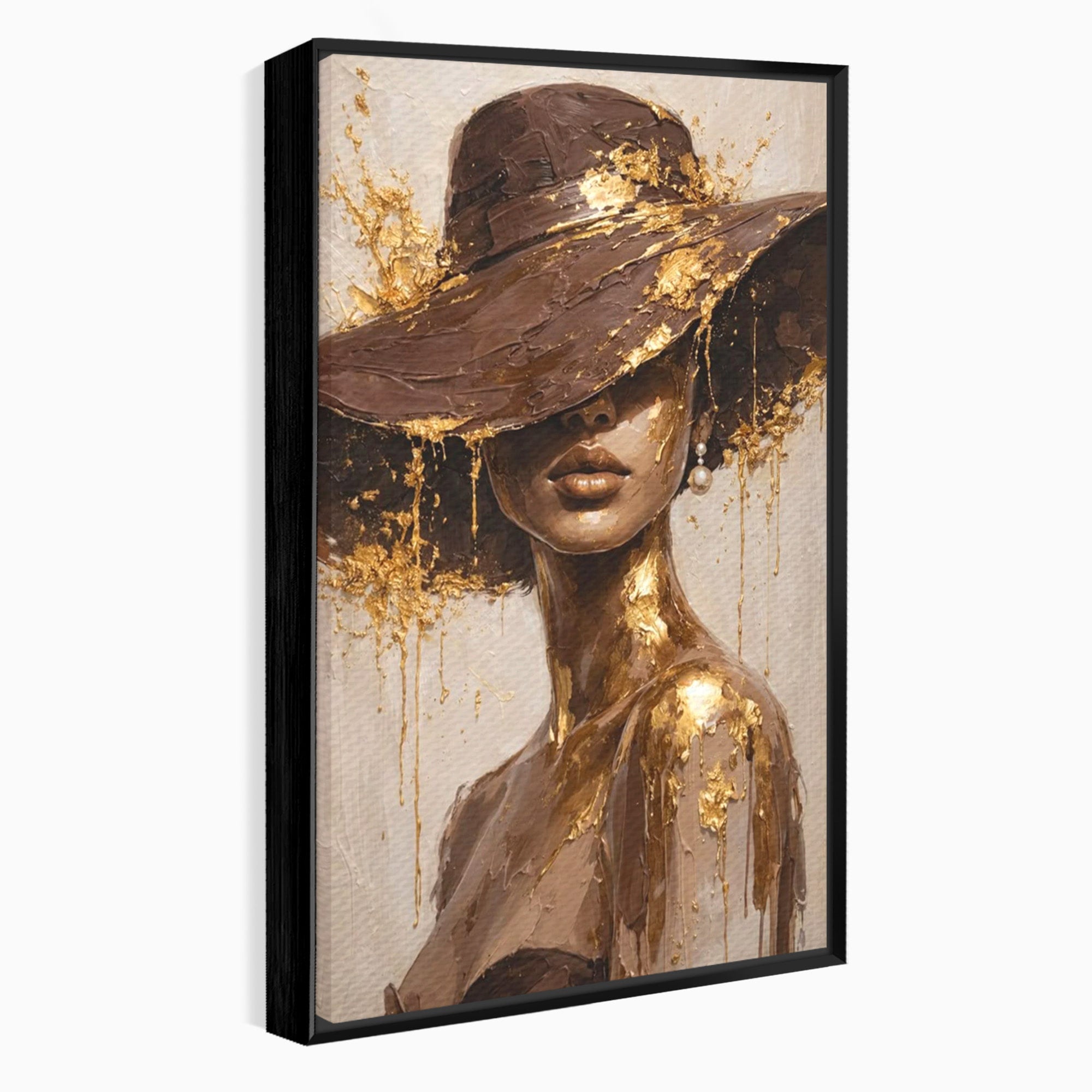 Tablou Canvas Premium LuxCanva® PI1003, Femeie Cu Palarie Eleganta, Femeie, Portret, Palarie, Eleganta, Living, Culori Vibrante
