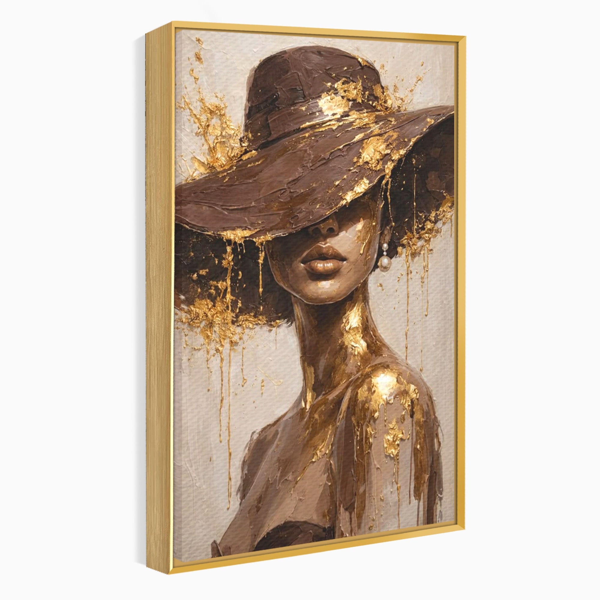 Tablou Canvas Premium LuxCanva® PI1003, Femeie Cu Palarie Eleganta, Femeie, Portret, Palarie, Eleganta, Living, Culori Vibrante